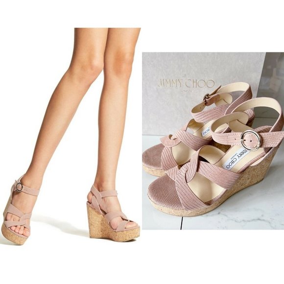 Jimmy Choo Shoes - NIB Jimmy Choo Aleili 100 Leather Platform Wedge Sandals Blush Size US 10 EU 40